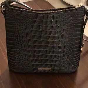 Brahmin Black Crocodile-Embossed Crossbody Bag